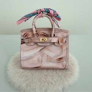 Mini Lambskin Pink Marble Bag Charm